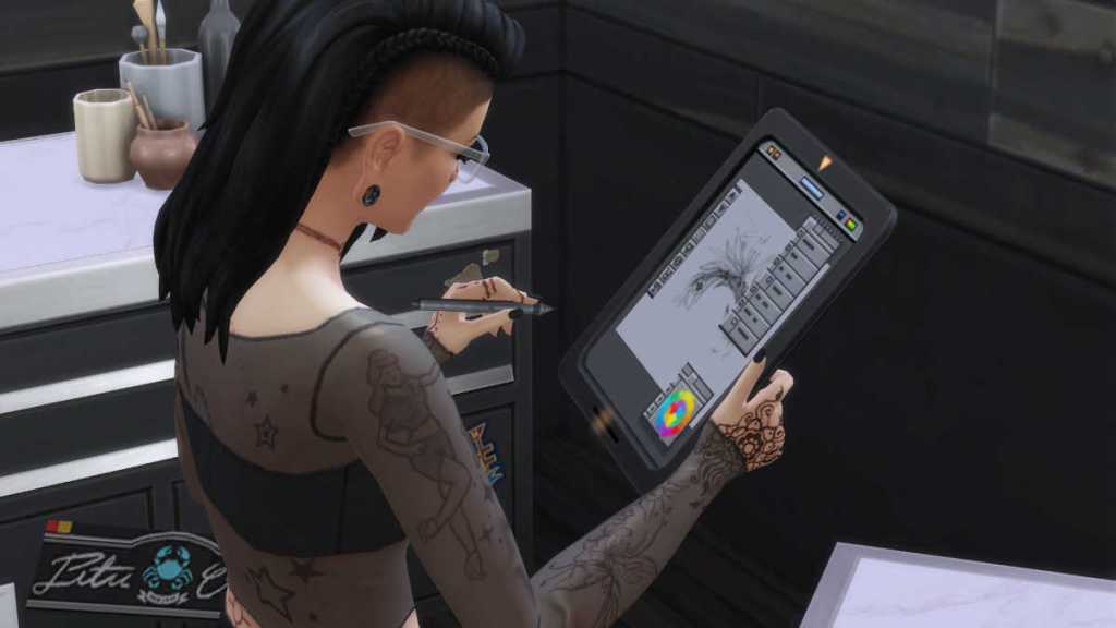 Designing tattoos on the Digitalistic Sketchpad in The Sims 4