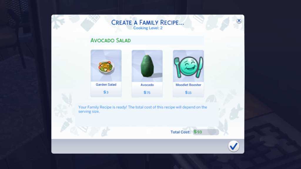 Creating a Family Recipe in The Sims 4