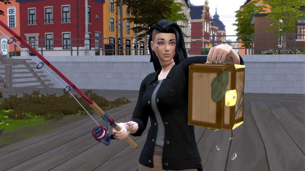 Fishing up a box in The Sims 4