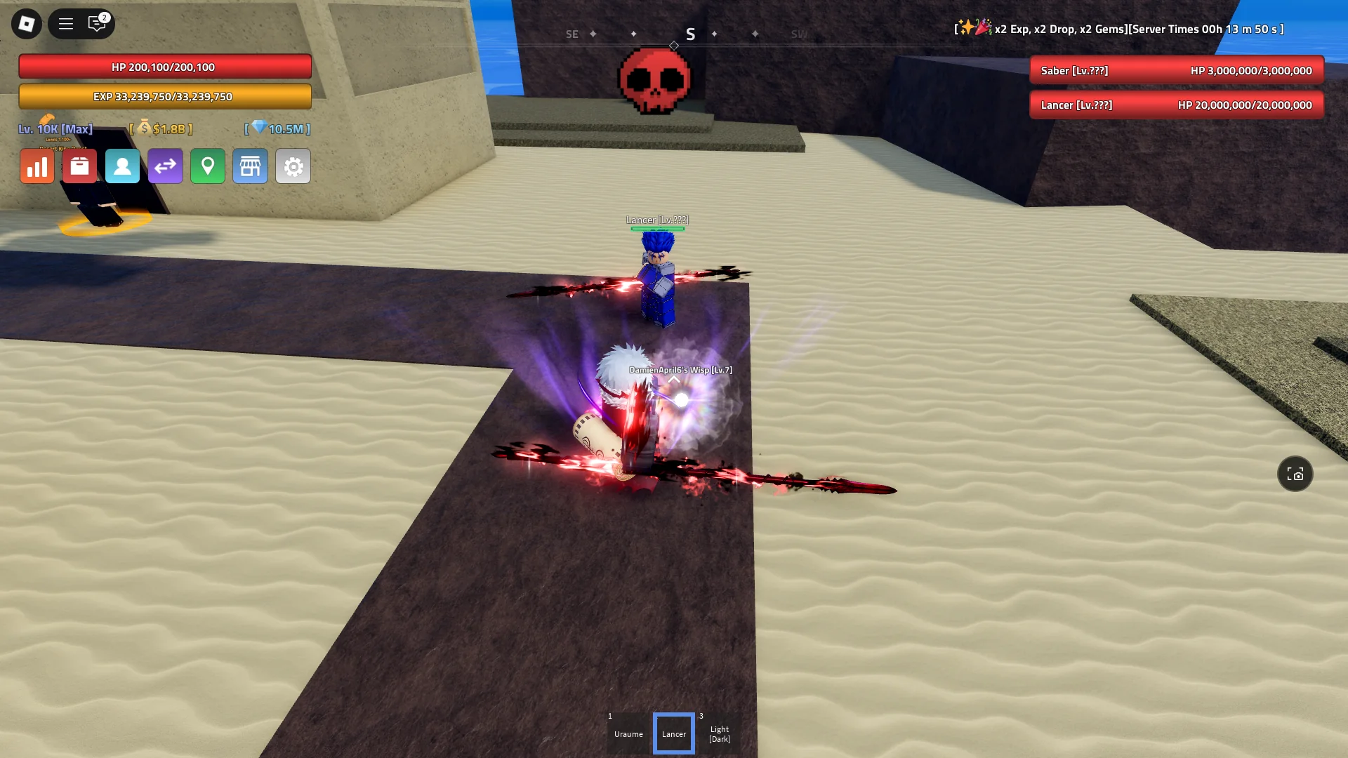 The spawn location of the Lancer Boss on the Desert Town island in the Verse Piece Roblox experience