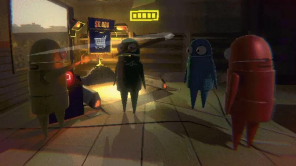 A group of player argues in front of a machine in R.E.P.O.