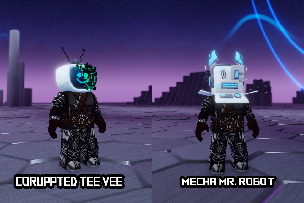 corrupted tee vee and mecha mr robot in roblox the hunt mega edition