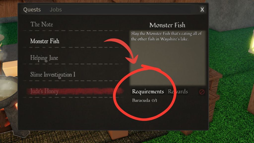 An image showing the quest rewards for Monster Fish in Rune Slayer