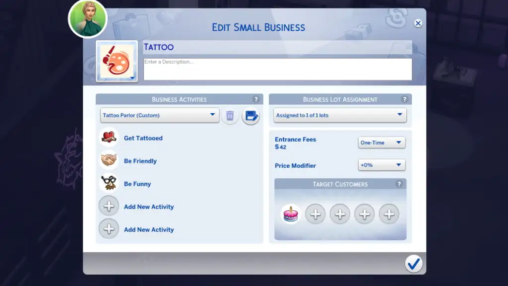 The Sims 4 Small Business menu