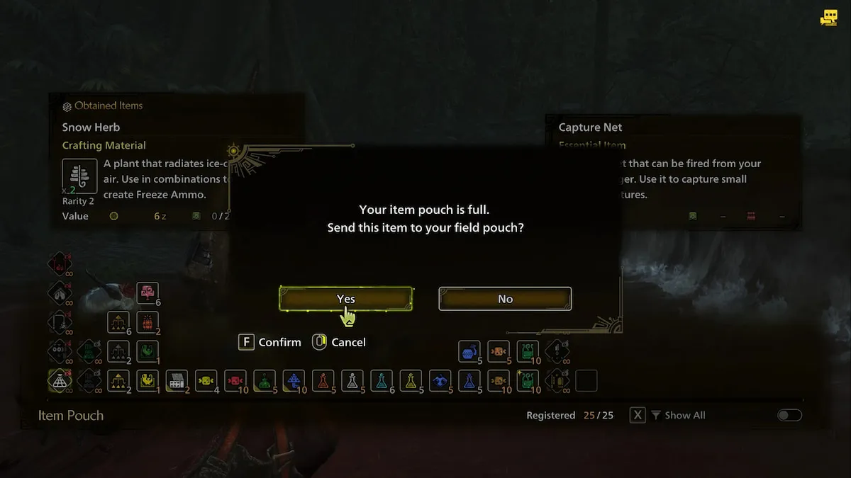 Item Pouch full notification in MH Wilds