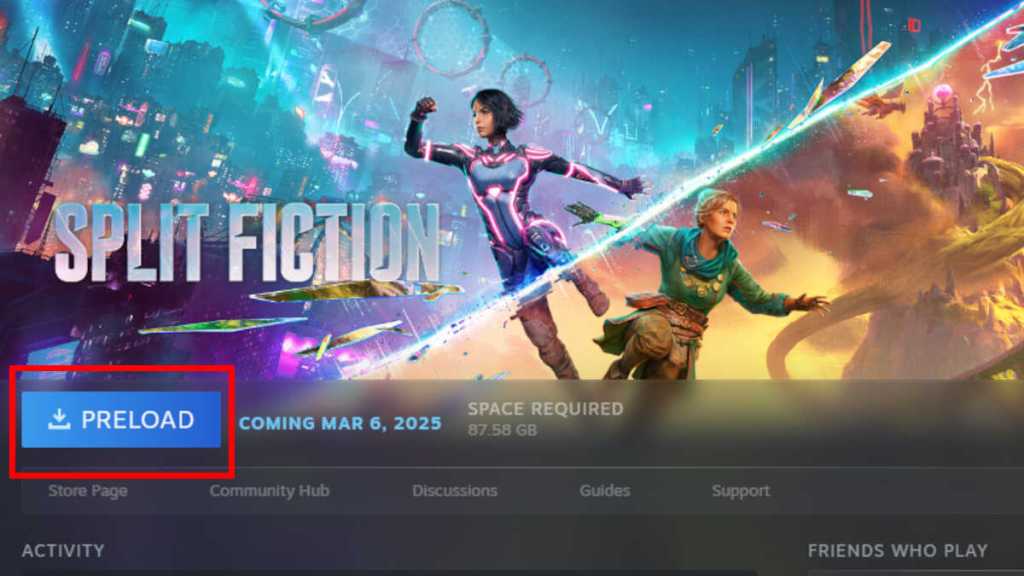 Split Fiction pre-load on Steam