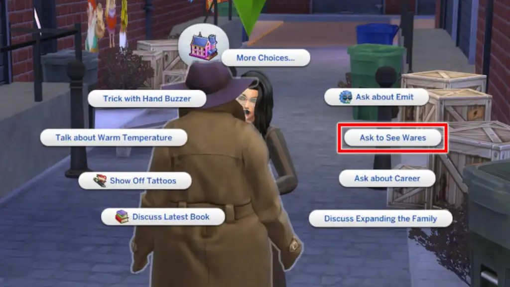 How to look at Trashley's wares in The Sims 4