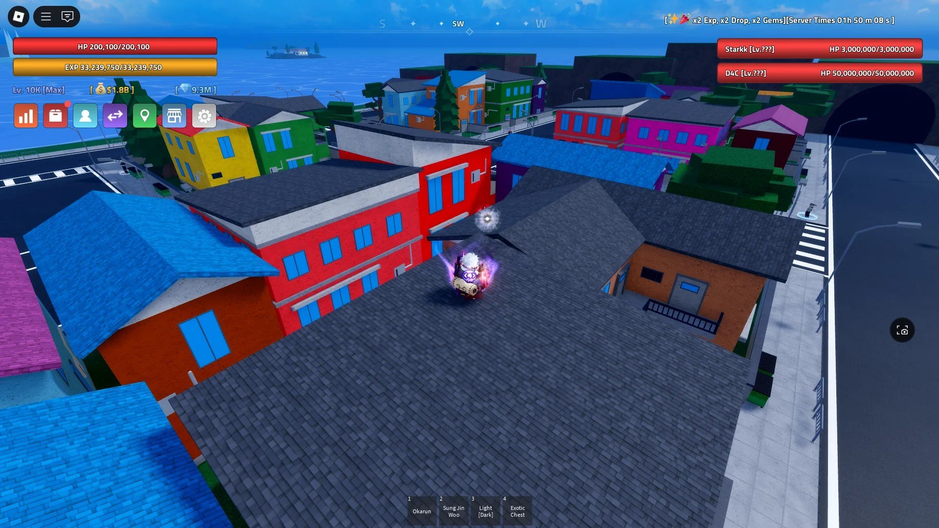 A player showing the Wisp spawn location on the Karakura Town island in Verse Piece Roblox experience