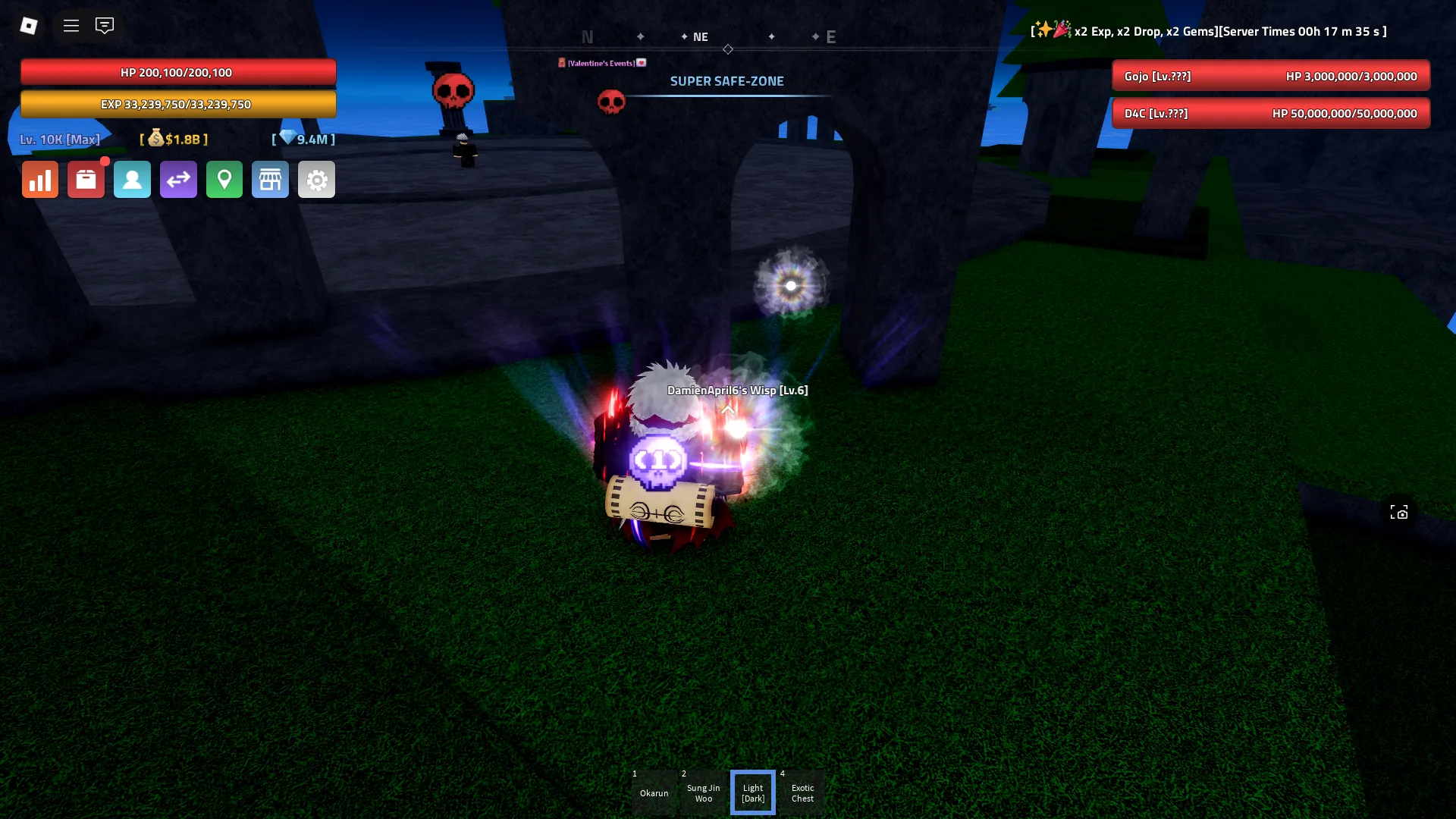 A player showing the Wisp spawn location on the Lost Isle in Verse Piece Roblox experience