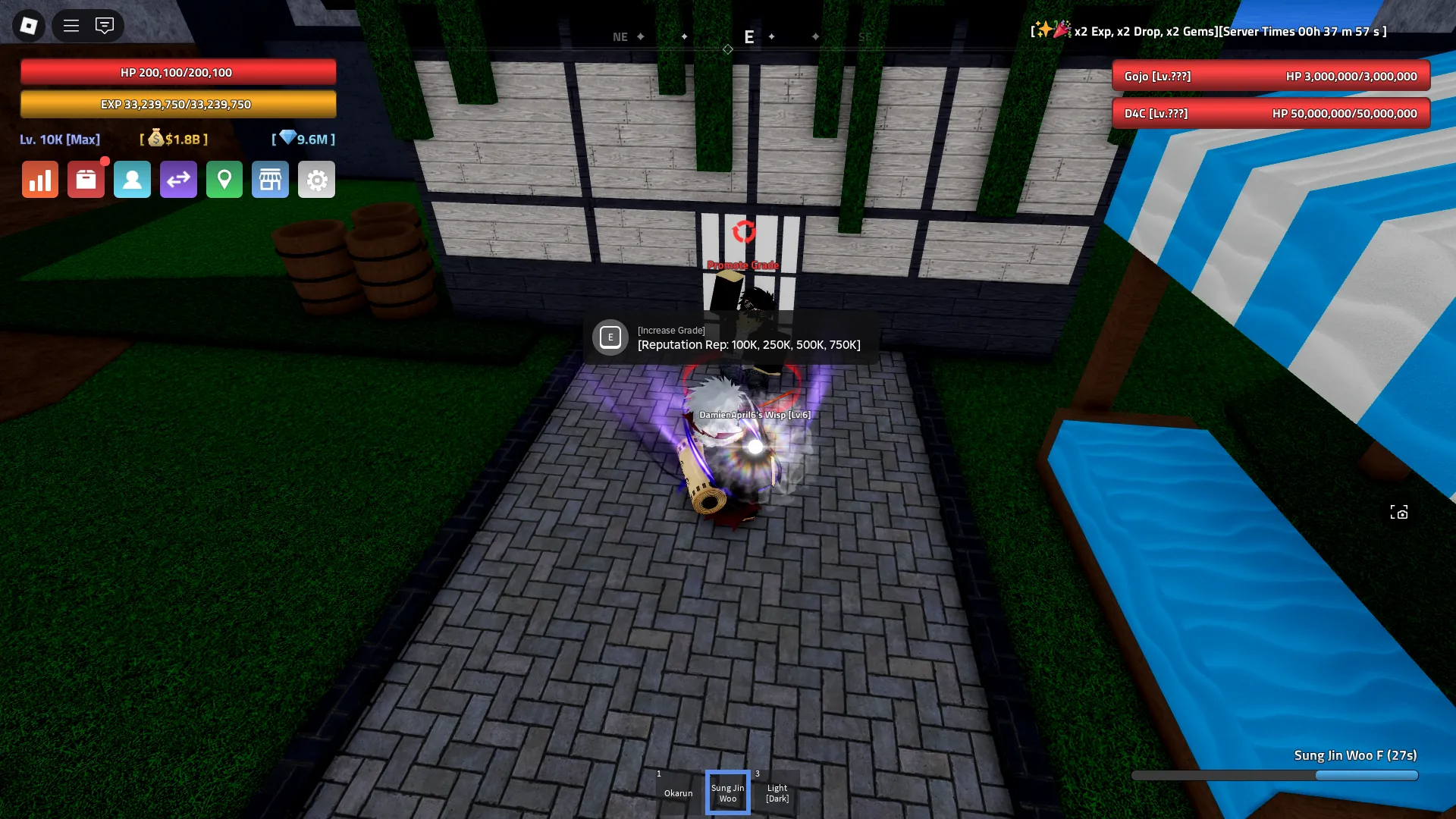 Location of the Promote Grade NPC on the Jujutsu Village island in the Verse Piece Roblox experience