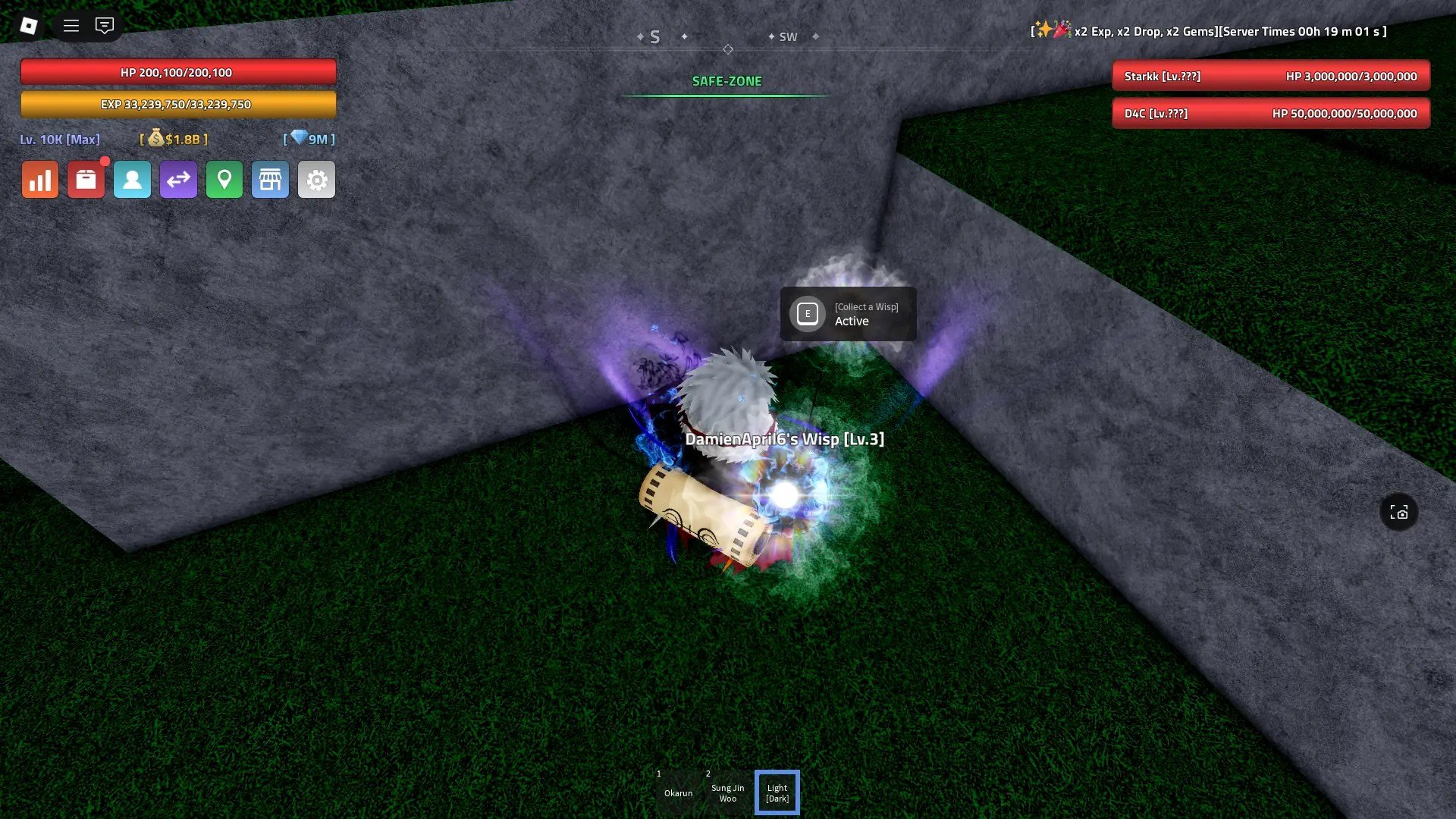 A player showing the Wisp spawn location on the Starter Island in Verse Piece Roblox experience