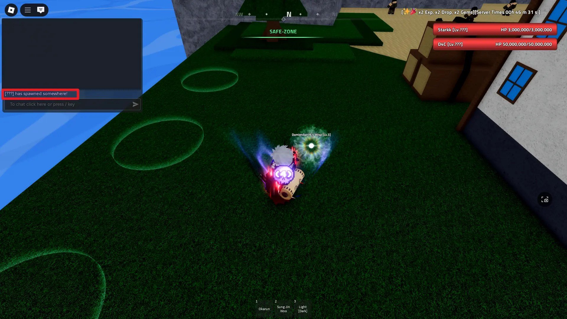 A chat notification appearing after a Wisp spawns in Verse Piece Roblox experience